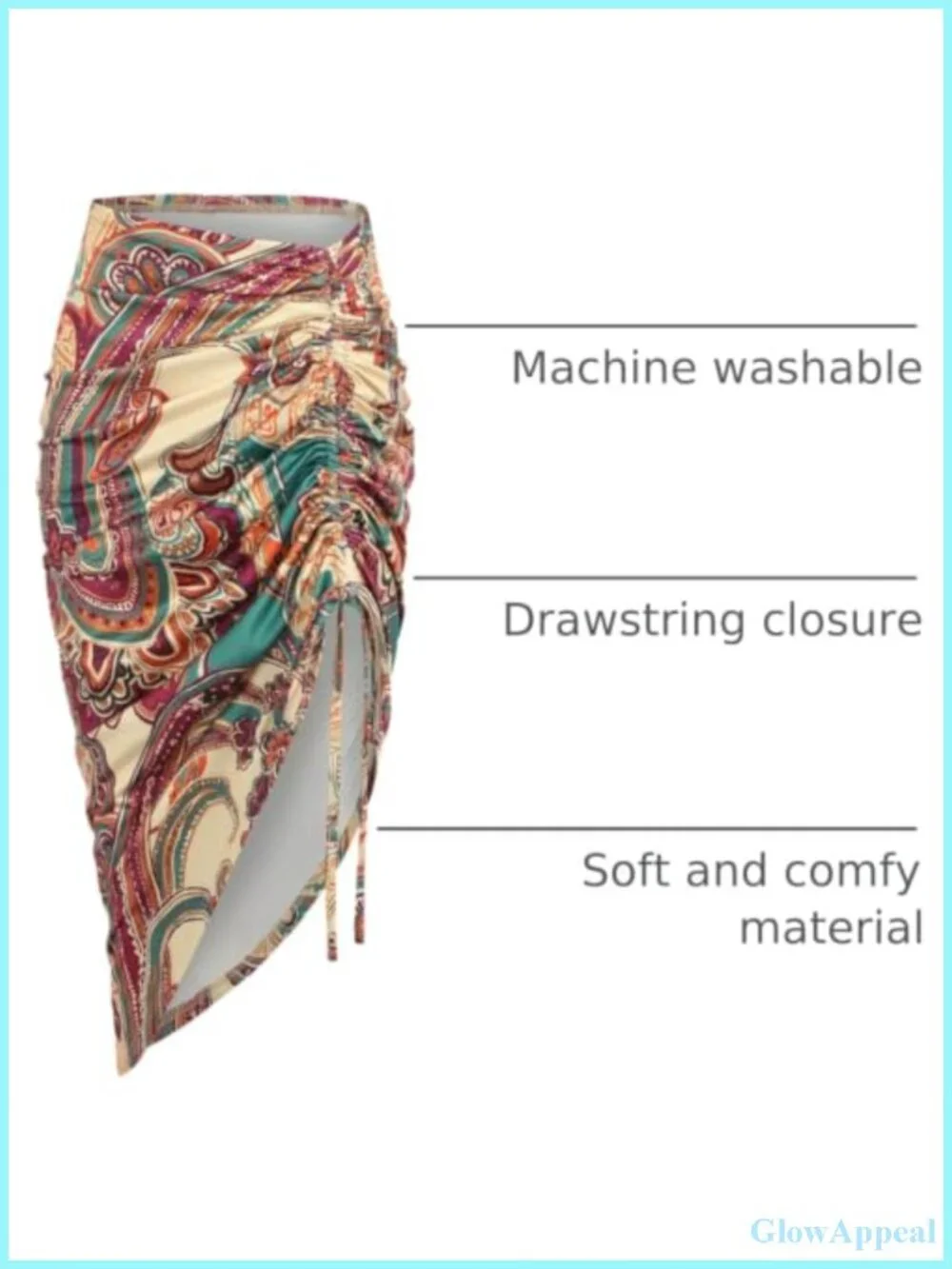 ZAFUL Women's Boho Asymmetrical Ruched Skirt with Drawstring, Floral Paisley